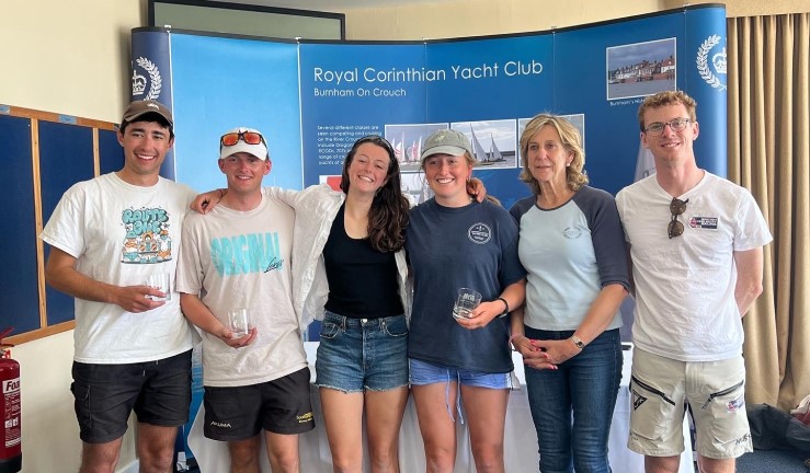 Alex Colquitt's winning team at the prizegiving for the RYA Match Racing, Summer Series 1 event at RCYC Burnham 2022