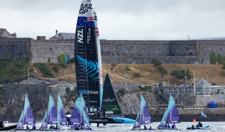 RSFevas surrounding the New Zealand F50 at SailGP 22 in Plymouth
