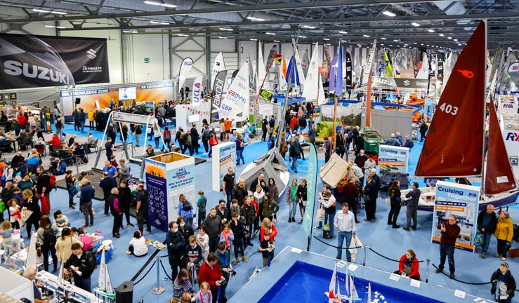 Suzuki confirmed as RYA Dinghy and Watersports Show 2023 sponsors. Activity pool and visitors enjoying the show.