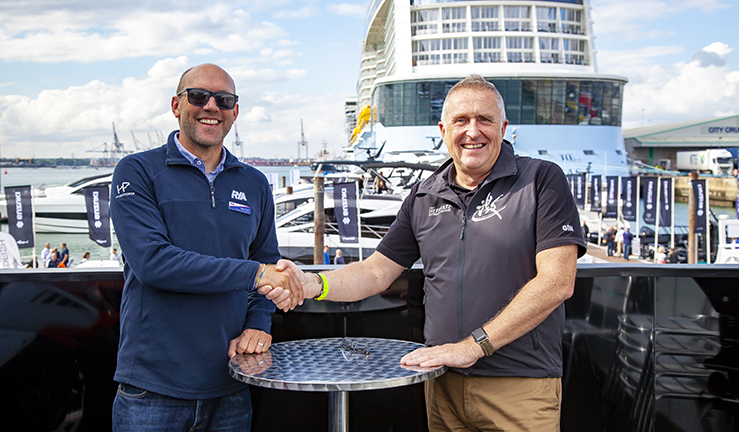 Rob Clark RYA Director of Sport Development and Mark Beeley Head of ATV & Marine for Suzuki GB announce dinghy and watersports show sponsor