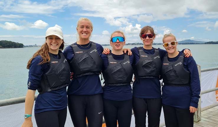 A group picture of the Five By Five Women's Match race Team