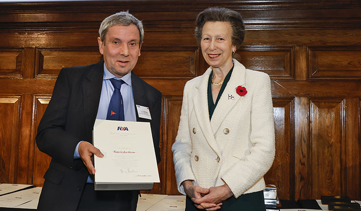 Tim Coleshaw is presented with an RYA Volunteer Award by HRH The Princess Royal, credit Paul Wyeth RYA
