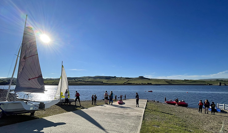 View from a slipway over the water at Teesdale SWC during a visit from youngsters with Upper Teesdale Agricultural Support Services in summer 2022