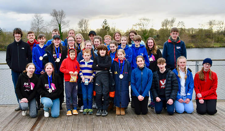 Young sailors group photo and prize winners at the inaugural NEYYSA Winter Team Racing Championship at Ripon SC.