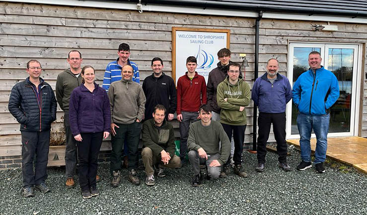 Group of successful participants at RYA Dinghy Instructor course at Shropshire SC, March 2023