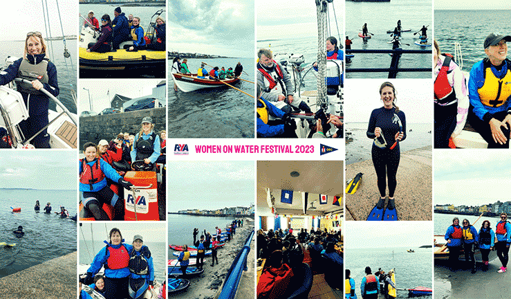 Ladies attending the 2023 Women on the Water Festival at Donaghadee Sailing Club. The ladies tried a variety of watersports on the day from sailing and powerboating to snorkelling and SUP.