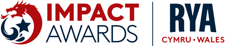 Red and blue circular dragon and wave logo with a star in the middle - text: Impact Awards - alongside RYA Cymru Wales logo.