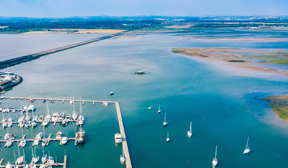 Aerial view over the harbour in the irish town of Malahide, Dublin count